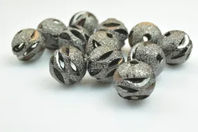 100 PCs Gun Metal Plated Black Carved Round Beads 6mm/8mm/10mm Diamond Cut For Jewelry Making