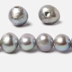 10x10-12x11mm Stainless Steel Silver Baroque Side Drilled Large Hole Freshwater Pearls 15 inch 39 pcs