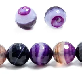 12mm Dark Purple Banded Agate faceted rounds 7 inches 16 beads