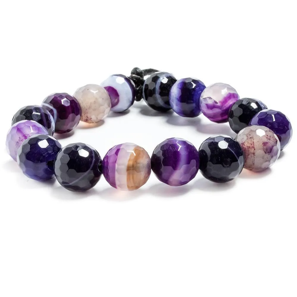 12mm Dark Purple Banded Agate faceted rounds 7 inches 16 beads