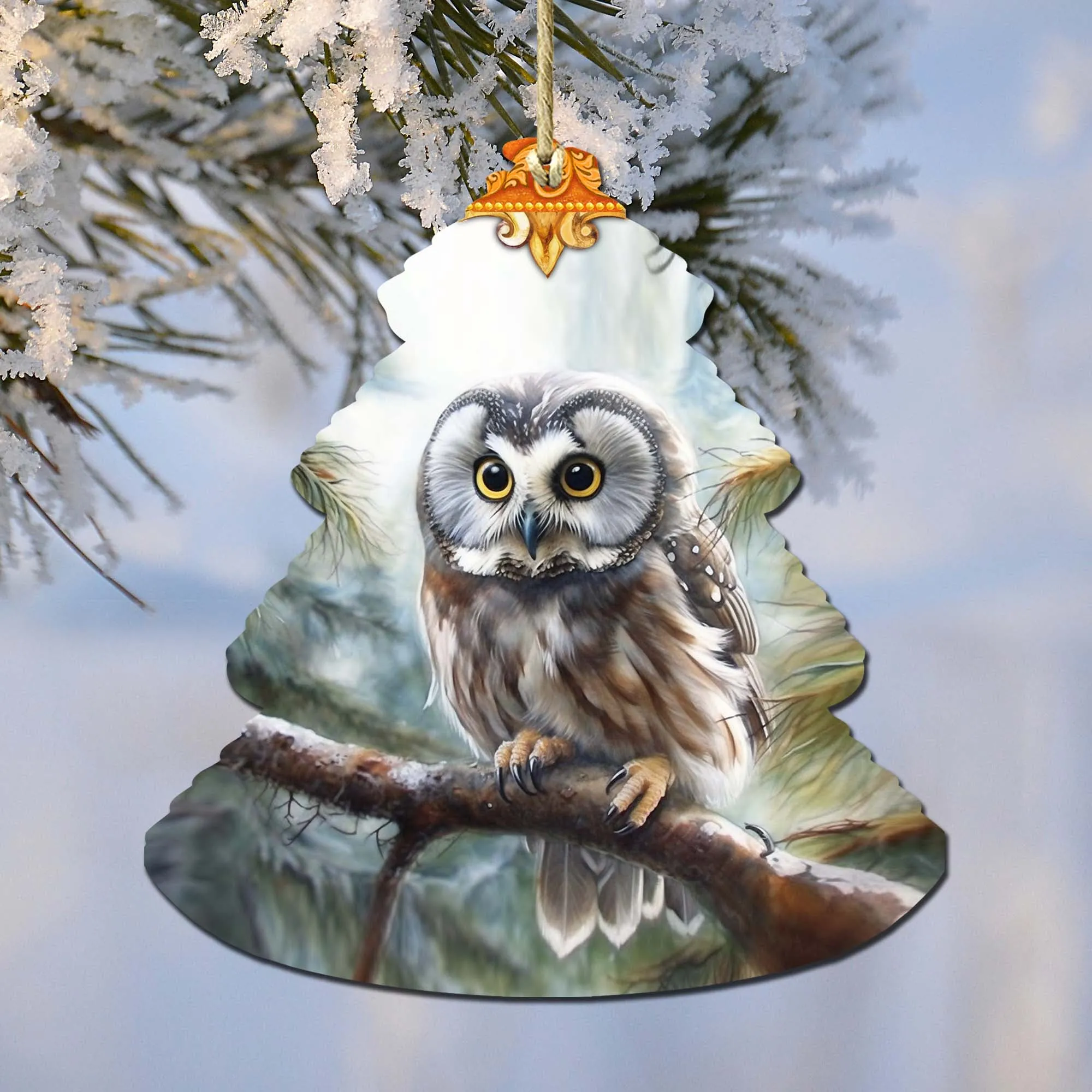 Alaskan Boreal Owl Tree Wooden Ornaments by G.Debrekht - Wildlife Holiday Décor - 870003