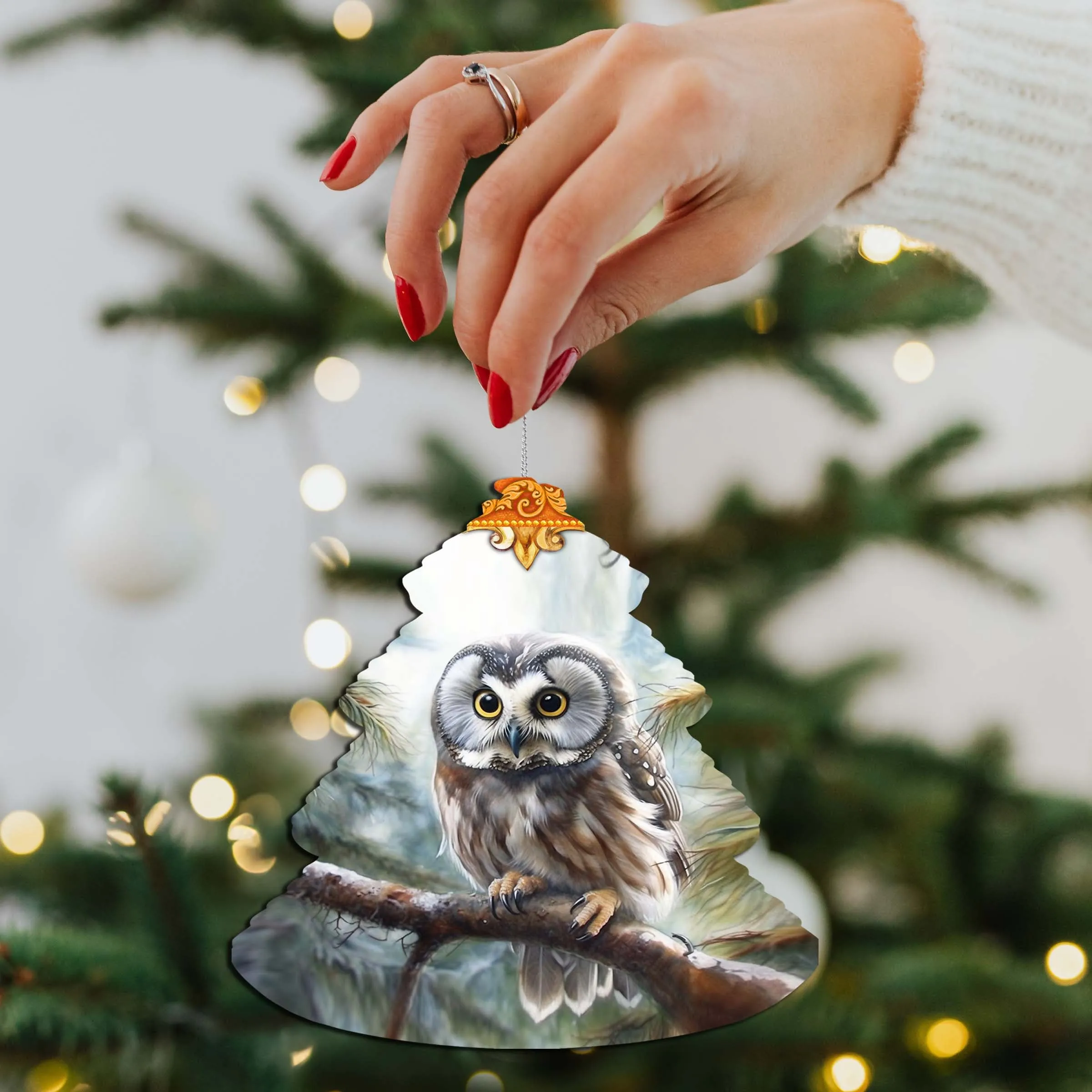 Alaskan Boreal Owl Tree Wooden Ornaments by G.Debrekht - Wildlife Holiday Décor - 870003