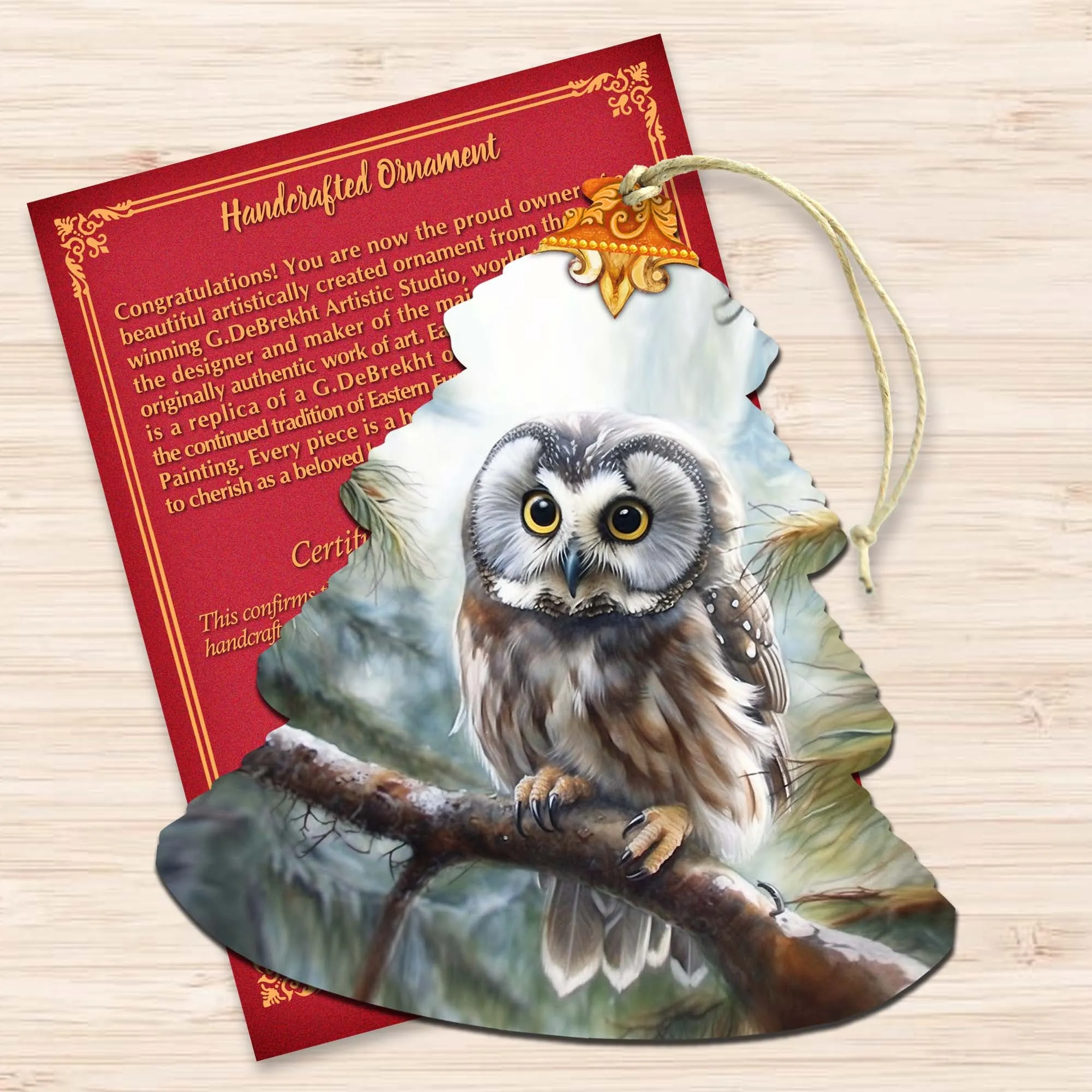 Alaskan Boreal Owl Tree Wooden Ornaments by G.Debrekht - Wildlife Holiday Décor - 870003