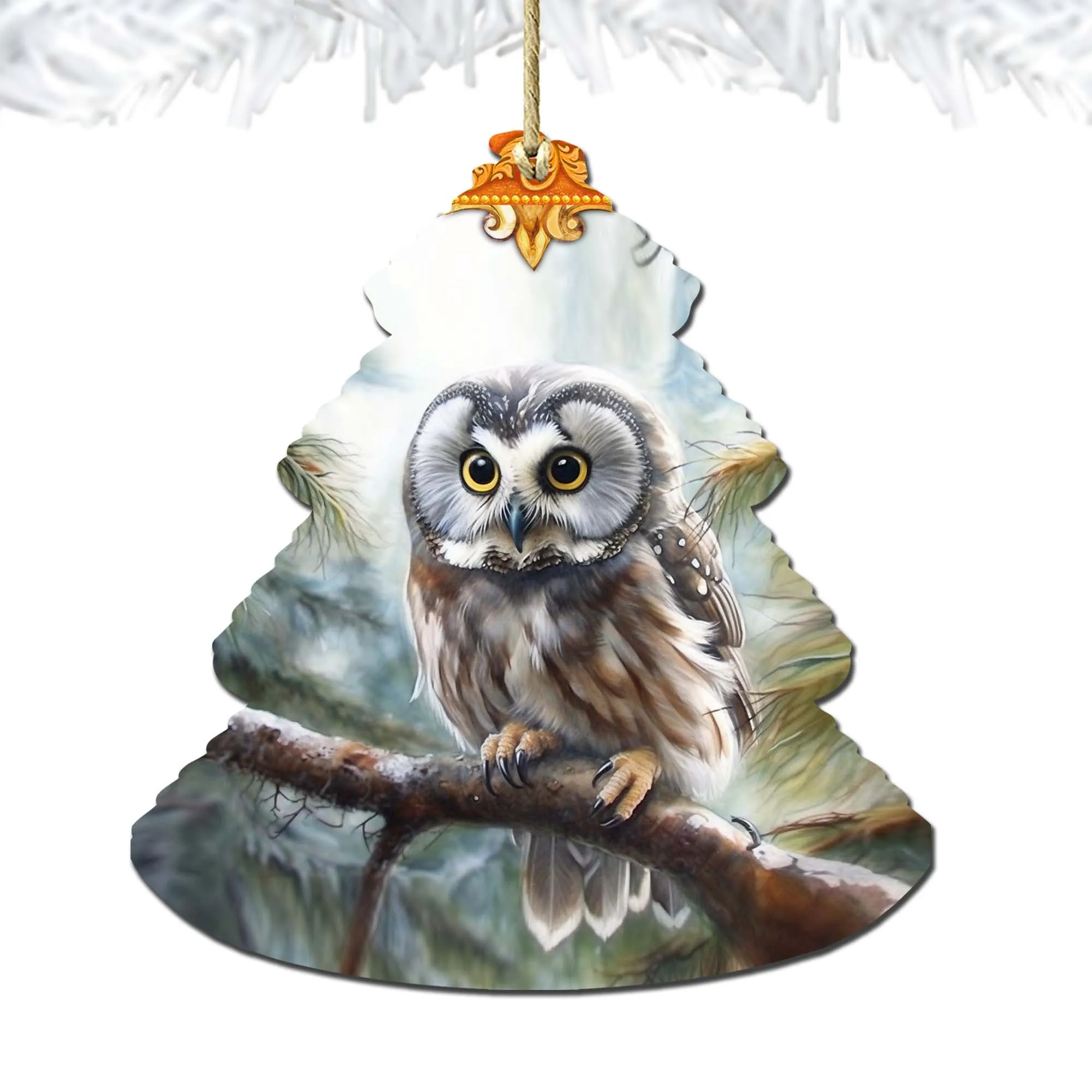 Alaskan Boreal Owl Tree Wooden Ornaments by G.Debrekht - Wildlife Holiday Décor - 870003