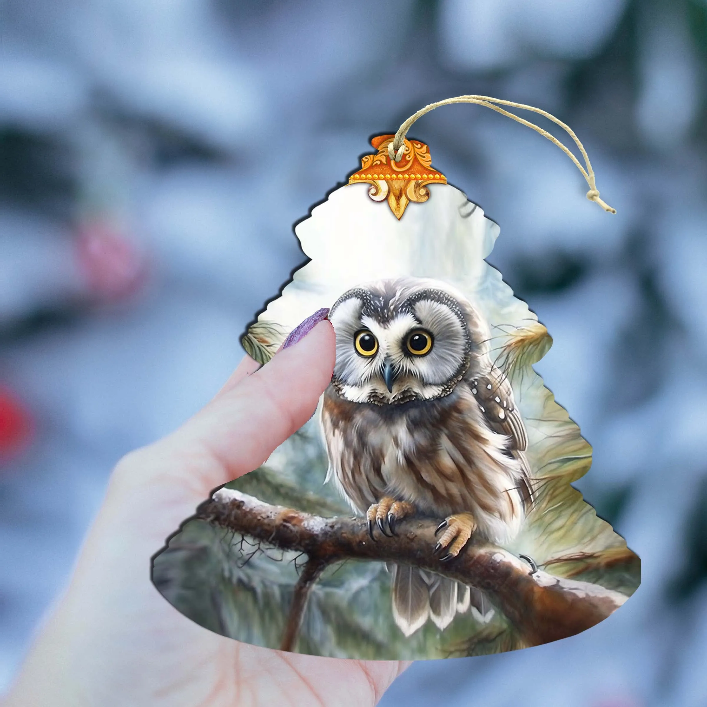 Alaskan Boreal Owl Tree Wooden Ornaments by G.Debrekht - Wildlife Holiday Décor - 870003