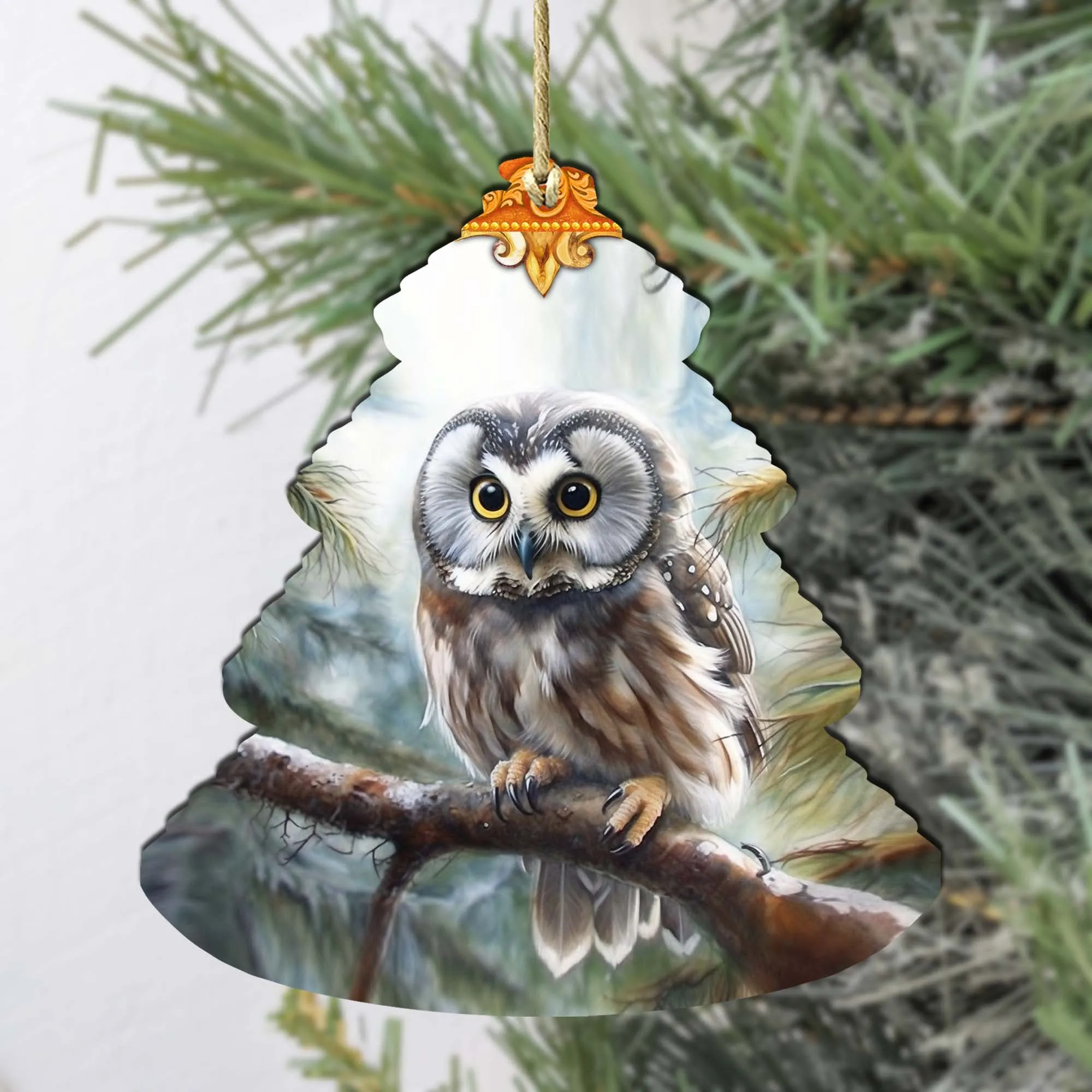 Alaskan Boreal Owl Tree Wooden Ornaments by G.Debrekht - Wildlife Holiday Décor - 870003