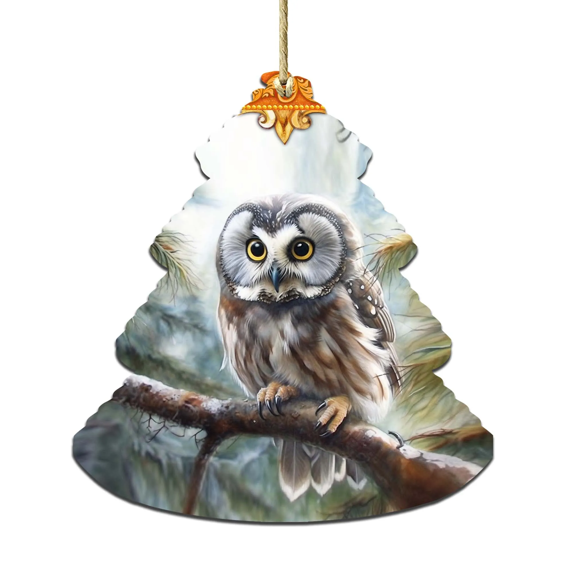 Alaskan Boreal Owl Tree Wooden Ornaments by G.Debrekht - Wildlife Holiday Décor - 870003