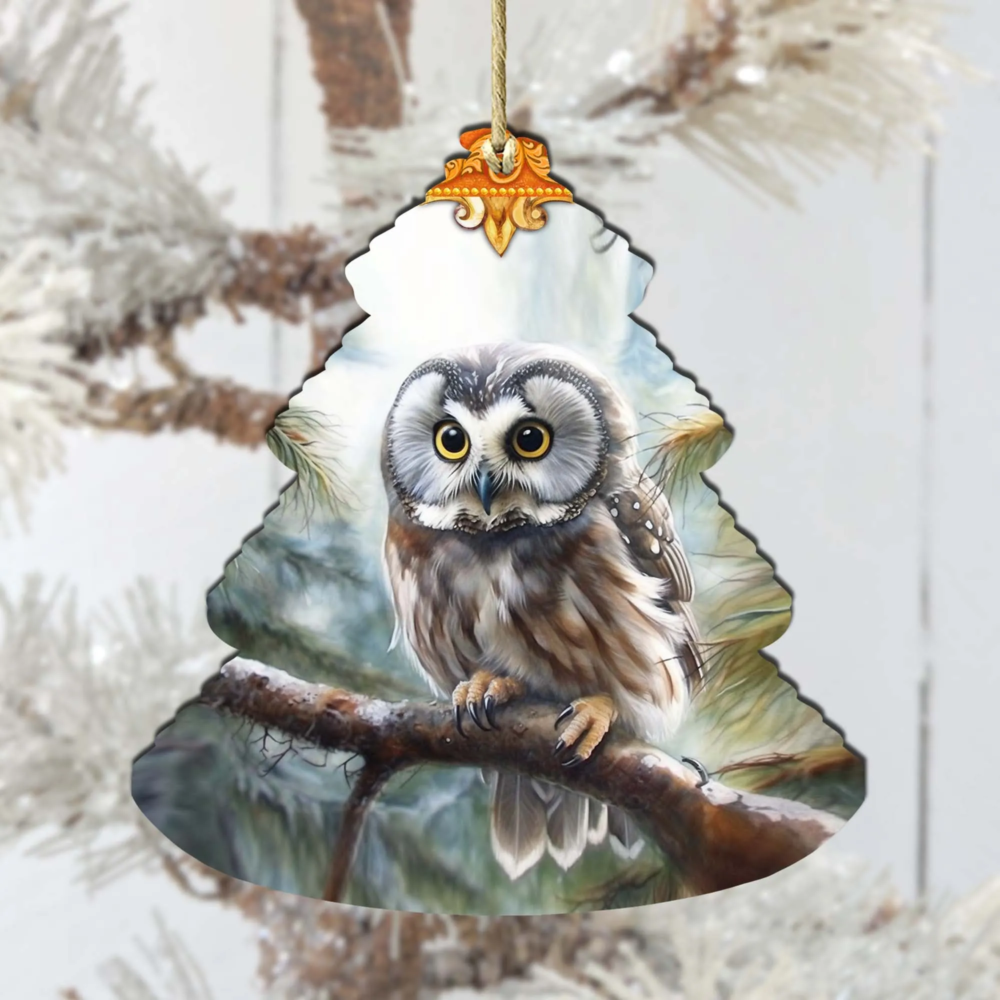 Alaskan Boreal Owl Tree Wooden Ornaments by G.Debrekht - Wildlife Holiday Décor - 870003