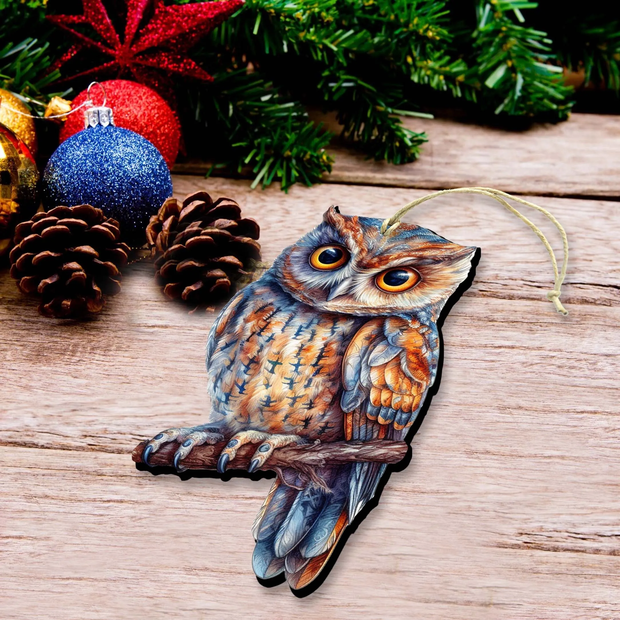 Alaskan Great Horned Owl Wooden Ornaments by G.Debrekht - Wildlife Holiday Décor - 8710004-2