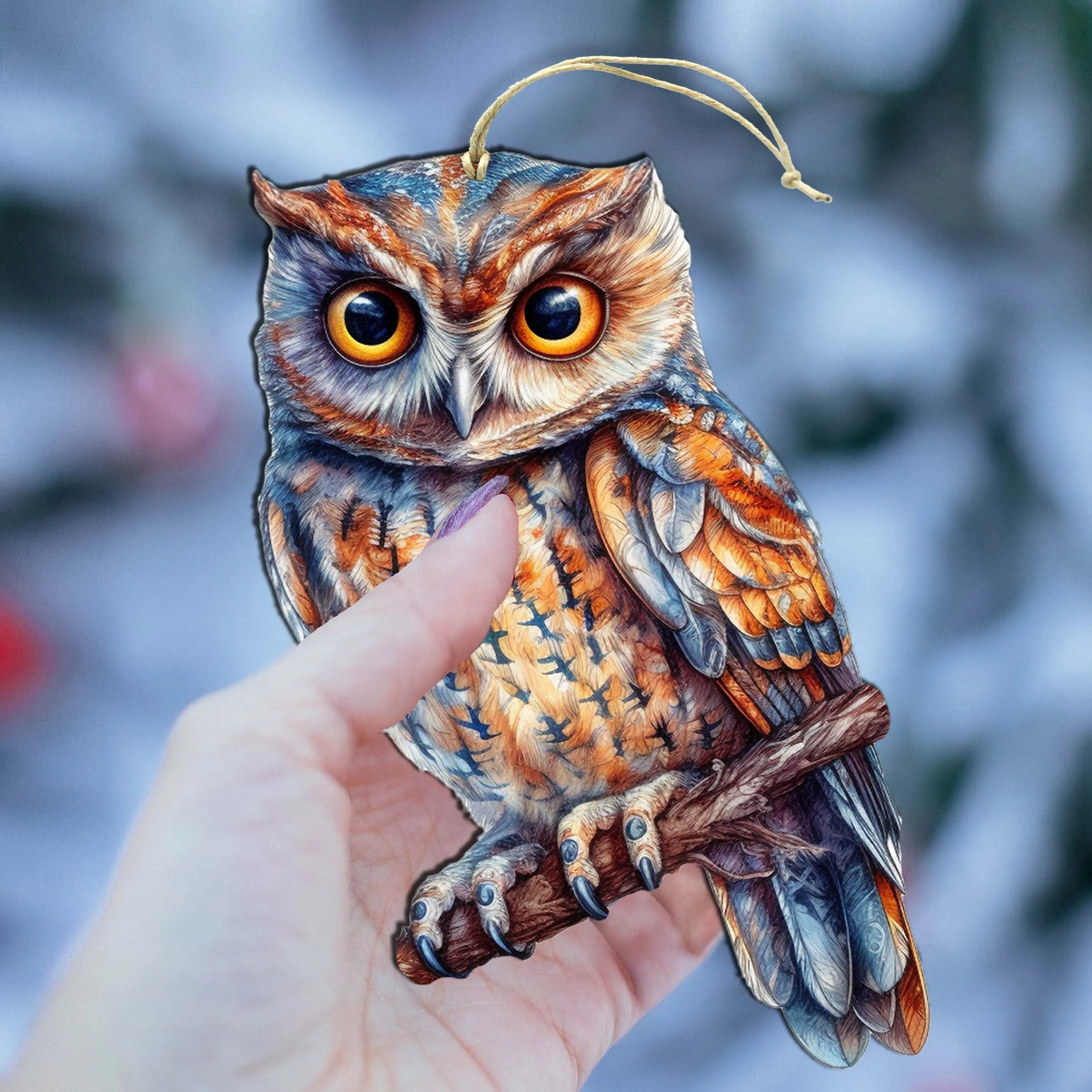 Alaskan Great Horned Owl Wooden Ornaments by G.Debrekht - Wildlife Holiday Décor - 8710004-2