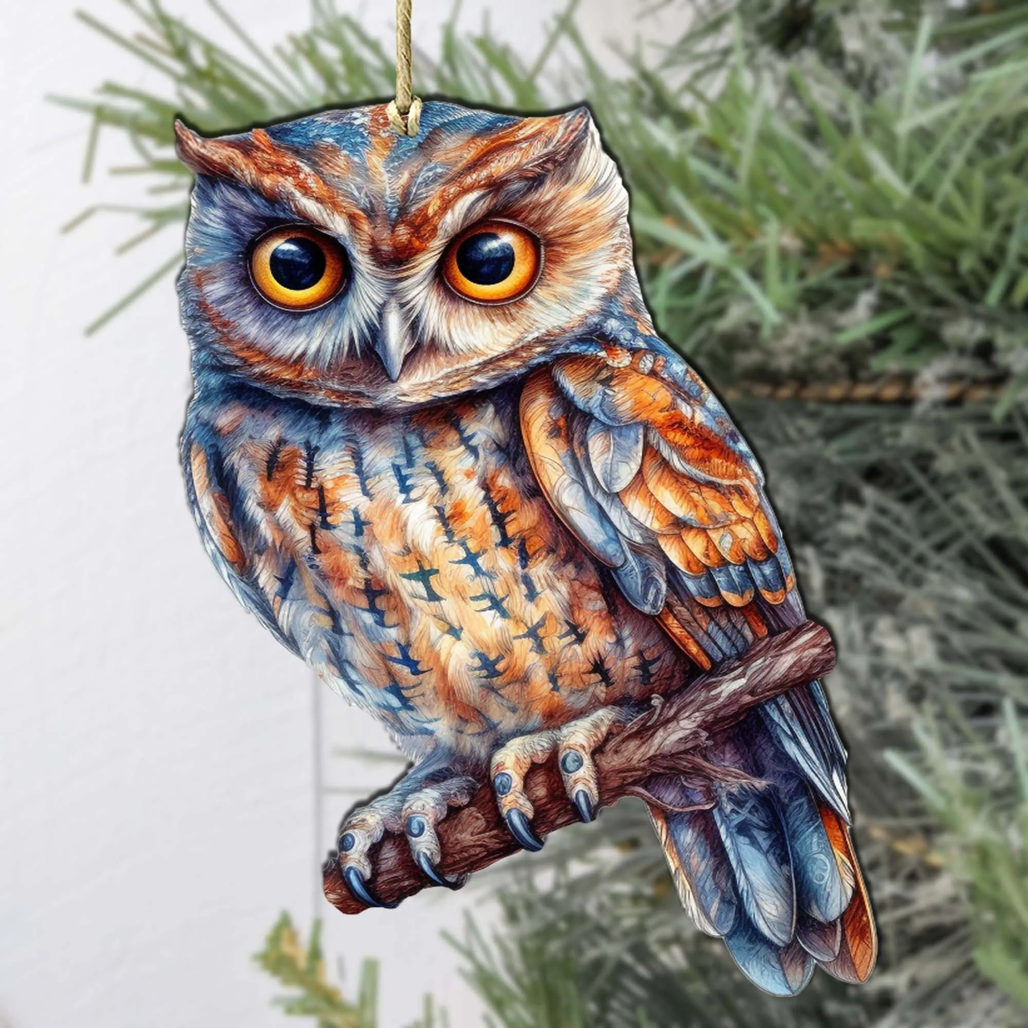 Alaskan Great Horned Owl Wooden Ornaments by G.Debrekht - Wildlife Holiday Décor - 8710004-2