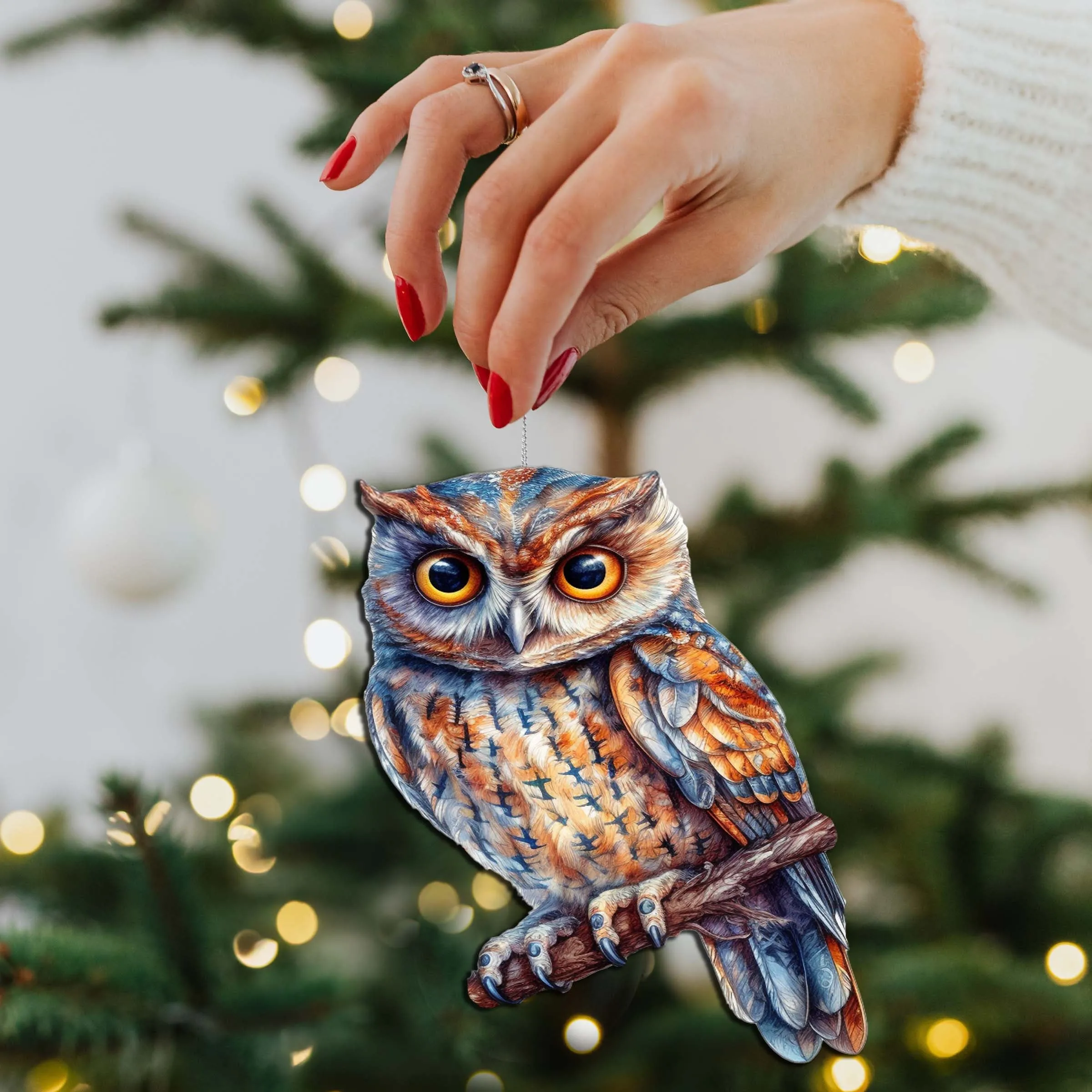 Alaskan Great Horned Owl Wooden Ornaments by G.Debrekht - Wildlife Holiday Décor - 8710004-2