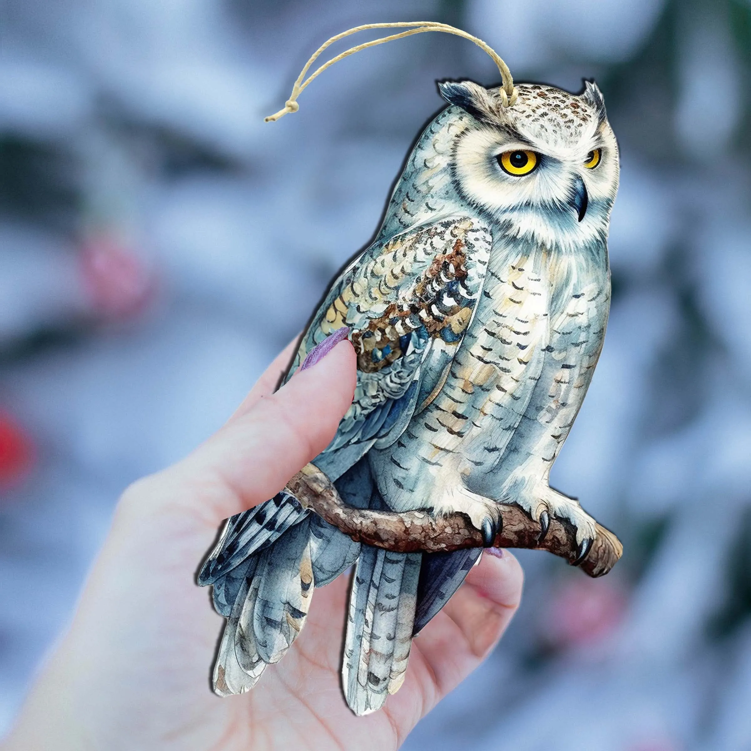 Alaskan Snowy Owl Wooden Ornaments by G.Debrekht - Wildlife Holiday Décor - 8710004-5