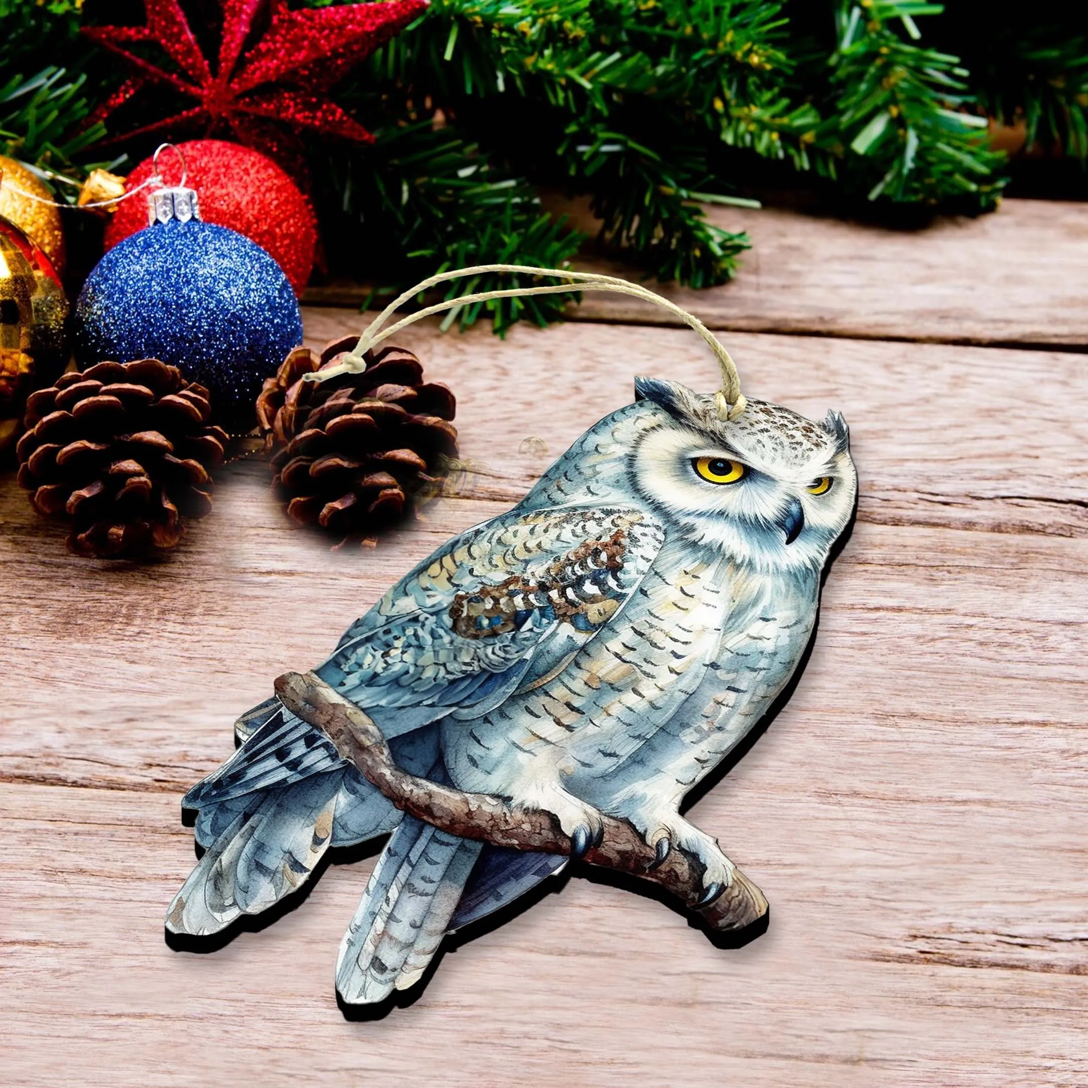 Alaskan Snowy Owl Wooden Ornaments by G.Debrekht - Wildlife Holiday Décor - 8710004-5