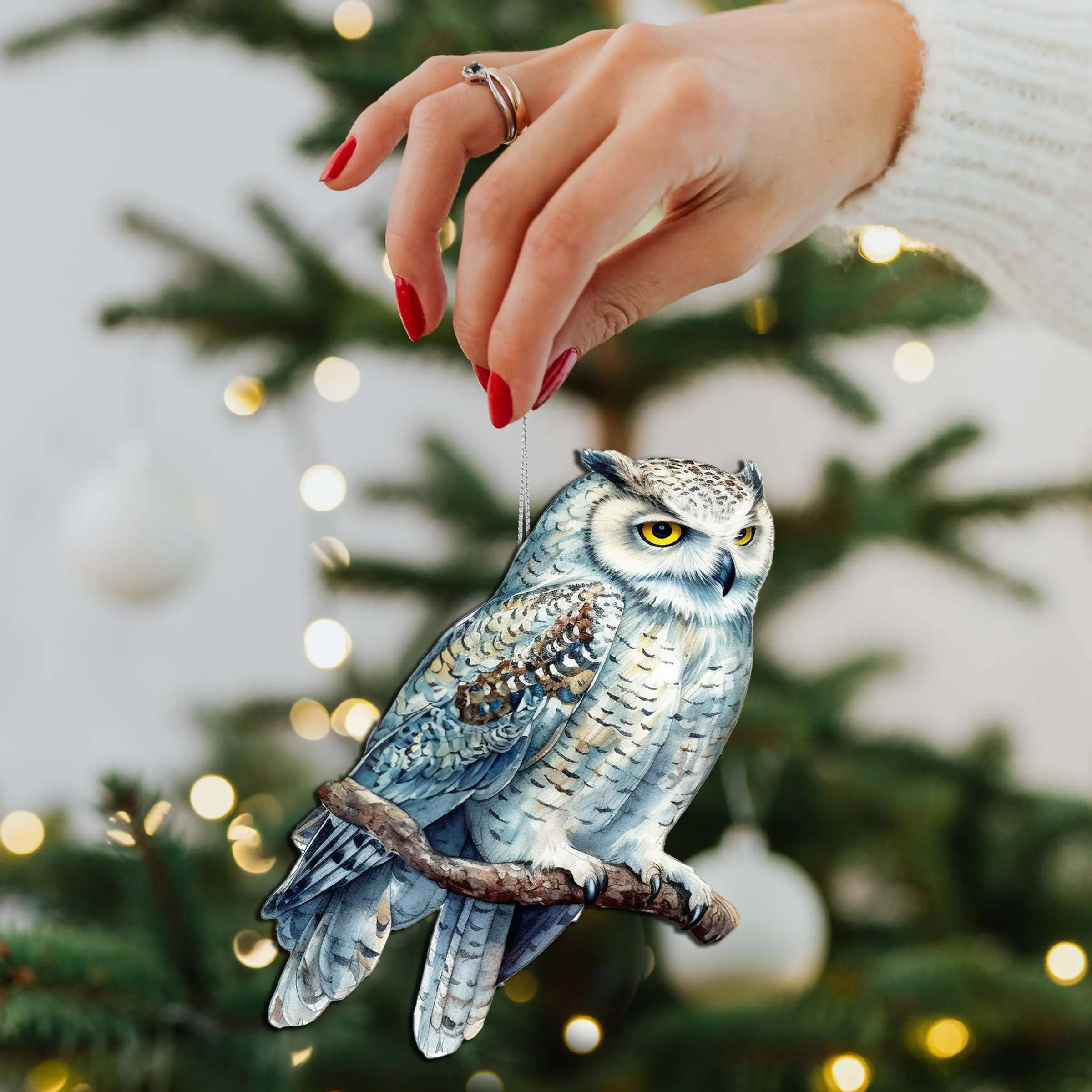 Alaskan Snowy Owl Wooden Ornaments by G.Debrekht - Wildlife Holiday Décor - 8710004-5