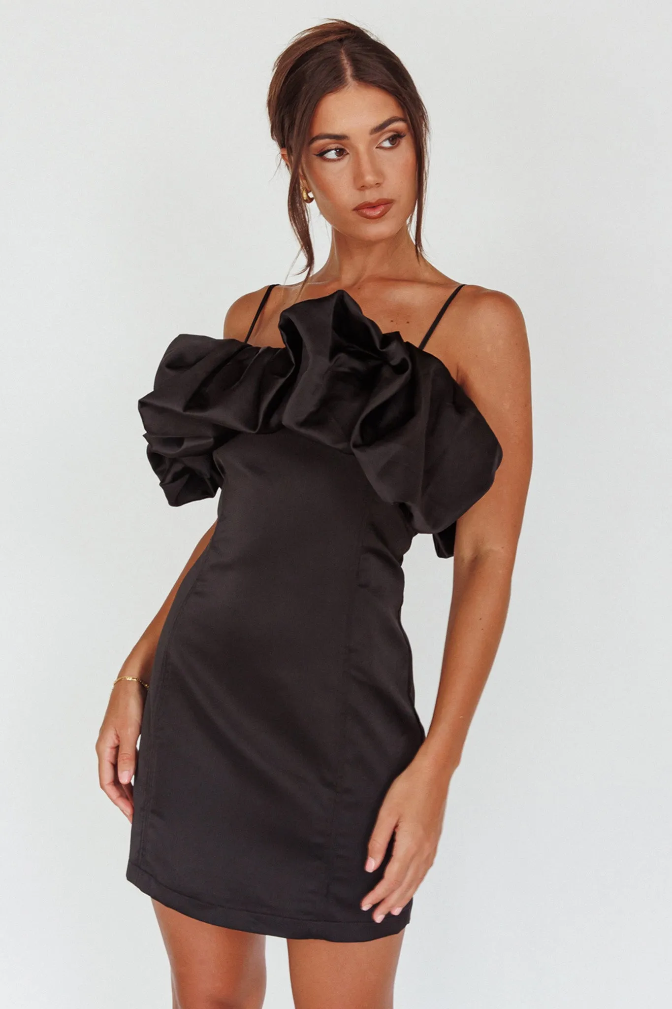 All The Drama Bubble Neckline Mini Dress Black