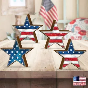 American Patriotic Star Shaped Set of 4 Wall Block by G. DeBrekht - American Patriotic Décor - 8185302-2S-S4