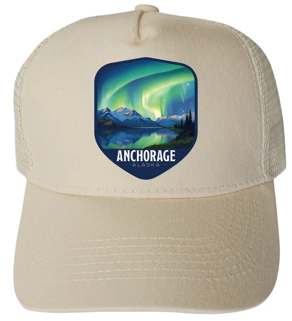 Anchorage Alaska Aurora Borelais Design Unisex Mesh Back Trucker Hat with Adjustable Snapback