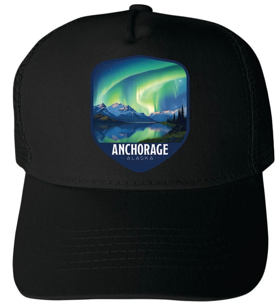 Anchorage Alaska Aurora Borelais Design Unisex Mesh Back Trucker Hat with Adjustable Snapback