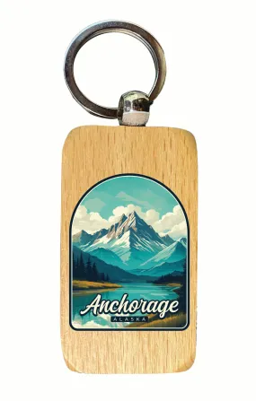 Anchorage Alaska Lake Mountain Design Souvenir 2.5x1-Inch Souvenir Wooden Keychain