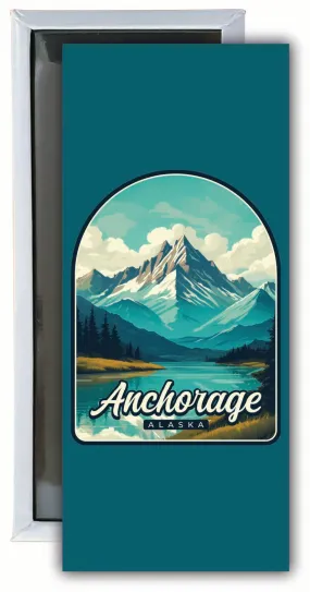 Anchorage Alaska Lake Mountain Design Souvenir Fridge Magnet 4.75 x 2 Inch