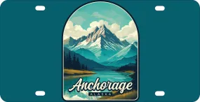 Anchorage Alaska Lake Mountain Design Souvenir Metal License Plate