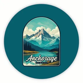 Anchorage Alaska Lake Mountain Design Souvenir Round Vinyl Decal Sticker