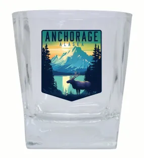 Anchorage Alaska Moose and Mountains Design Souvenir 10 oz Whiskey Glass Rocks Glass