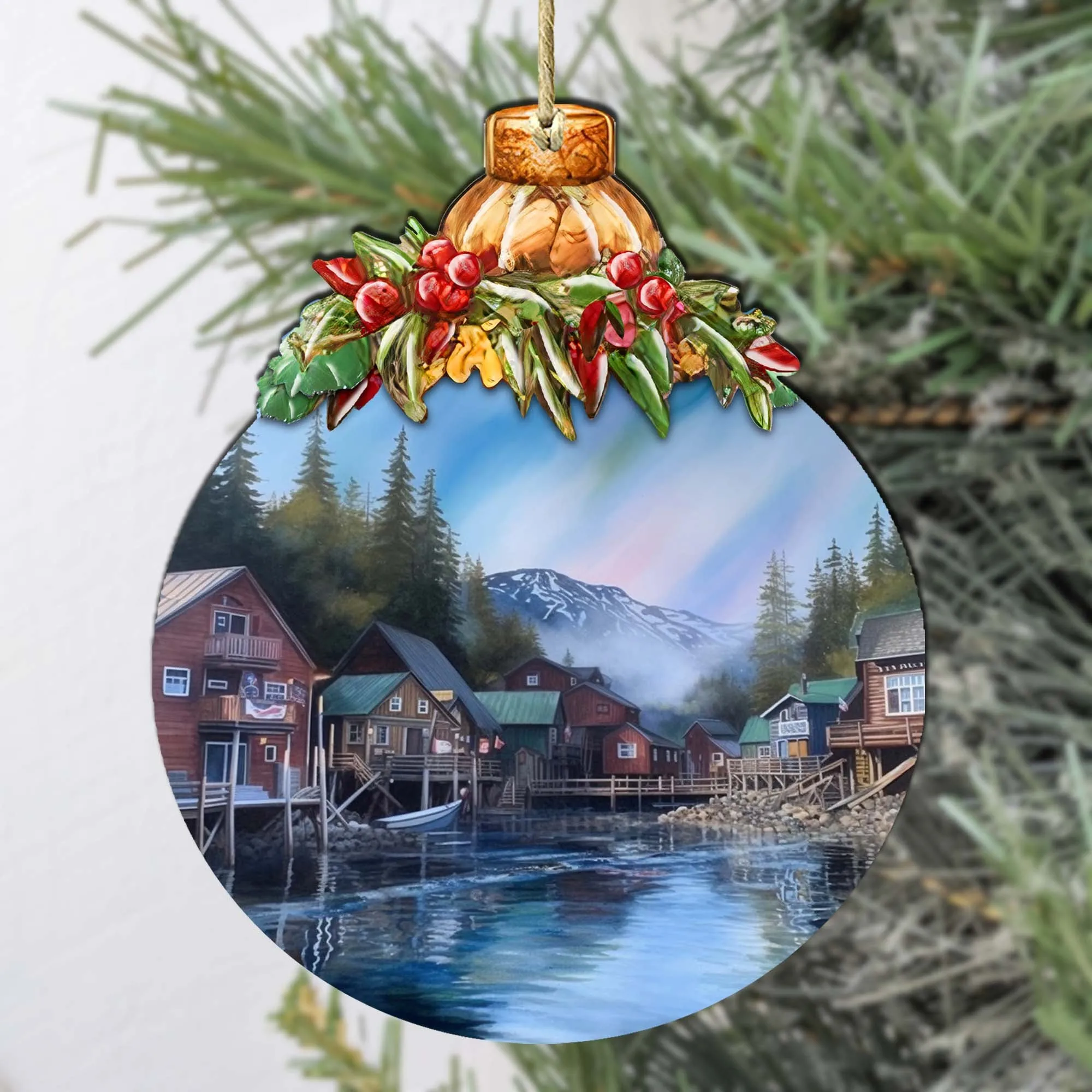 Arctic Mountain Homes Wooden Ornaments by G.Debrekht - Wildlife Holiday Décor - 870014