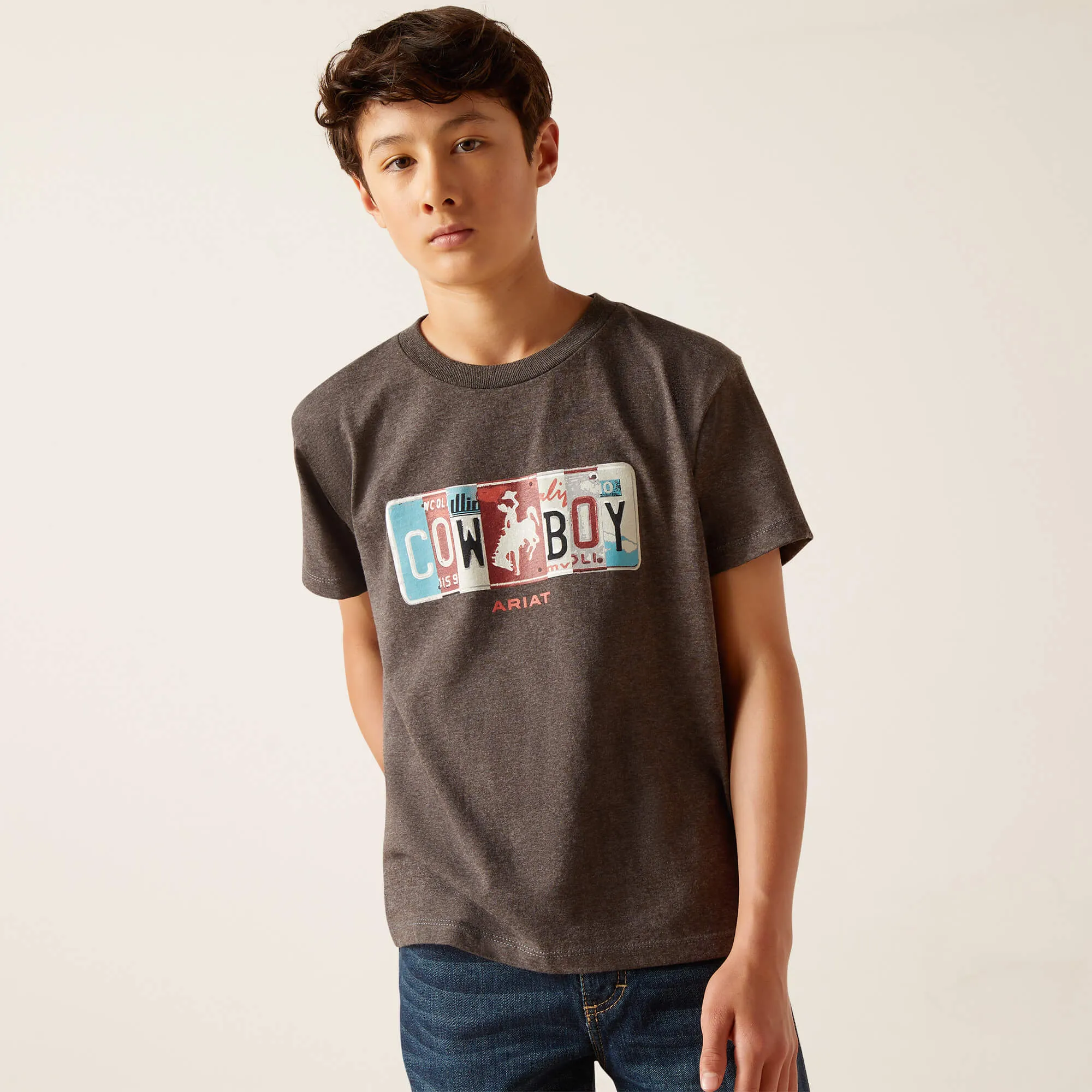 Ariat Boy's Charcoal License Plate Cowboy Tee