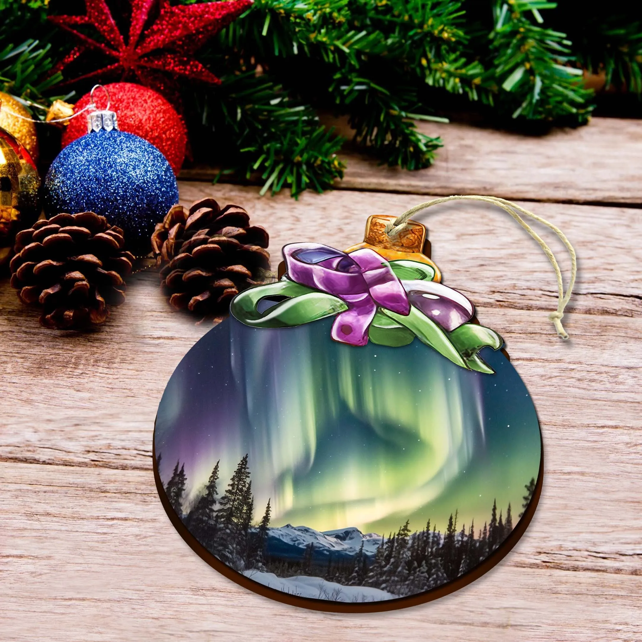 Aurora Borealis Brilliance Wooden Ornaments by G.Debrekht - Wildlife Holiday Décor - 870025