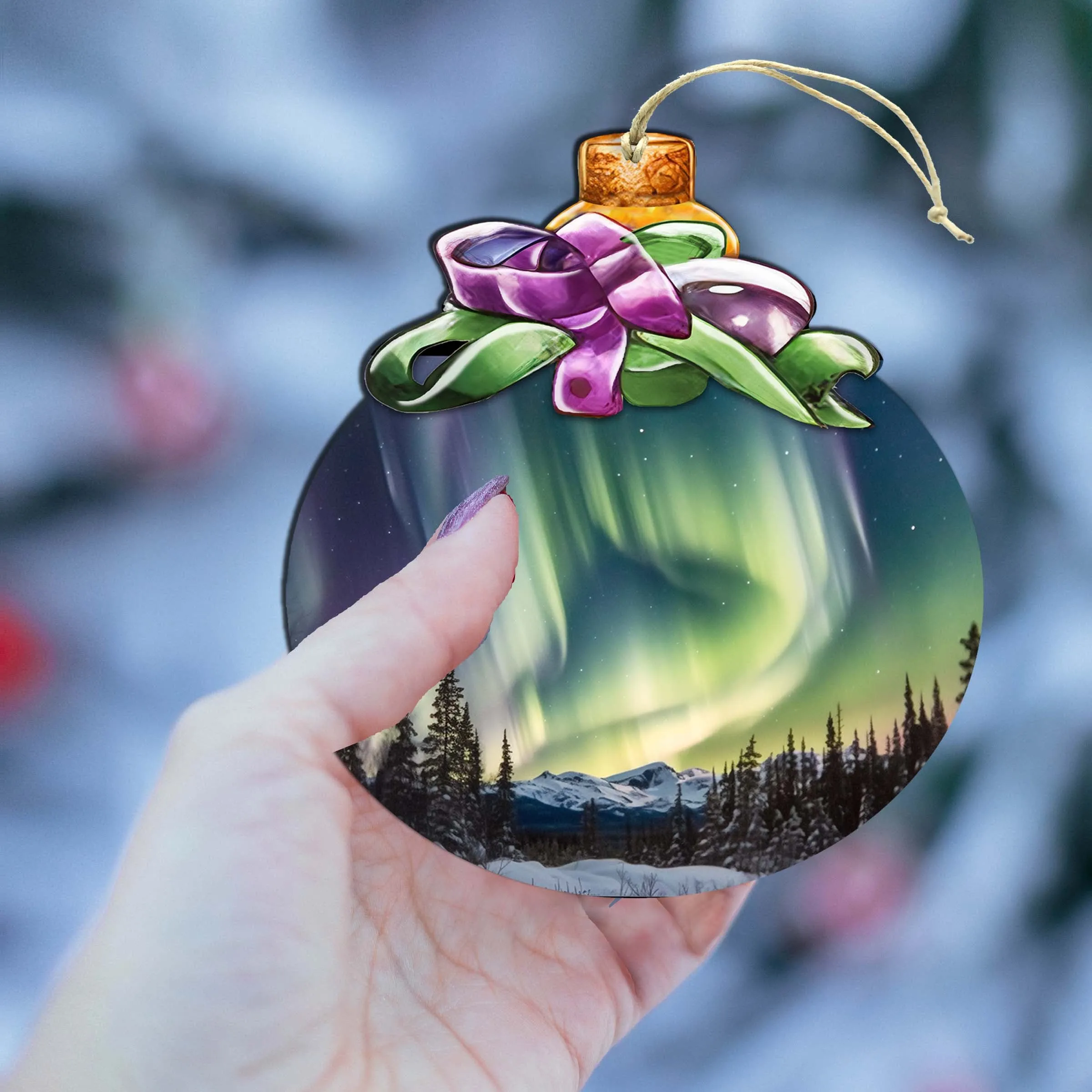 Aurora Borealis Brilliance Wooden Ornaments by G.Debrekht - Wildlife Holiday Décor - 870025