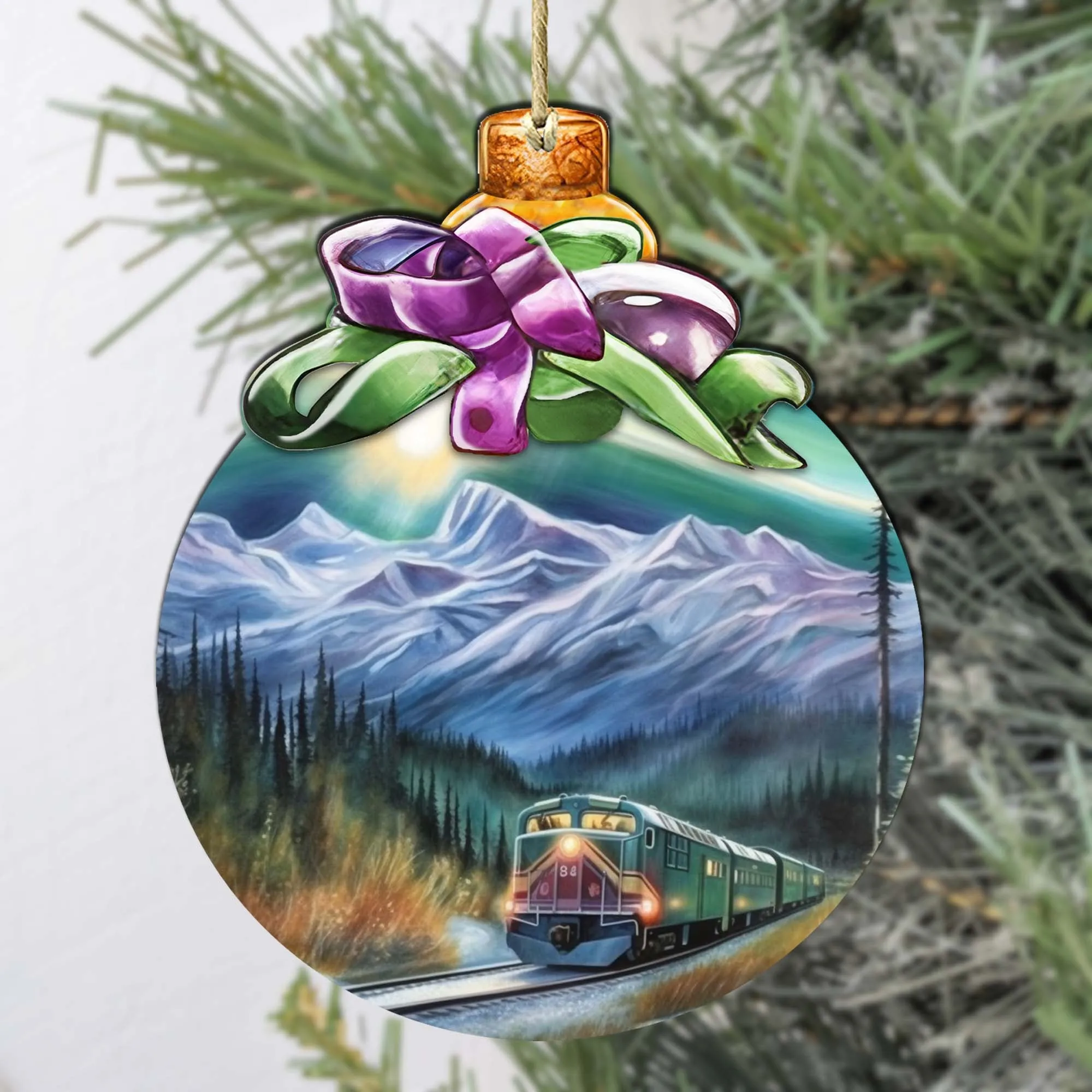 Aurora Borealis Railway Wooden Ornaments by G.Debrekht - Wildlife Holiday Décor - 870017