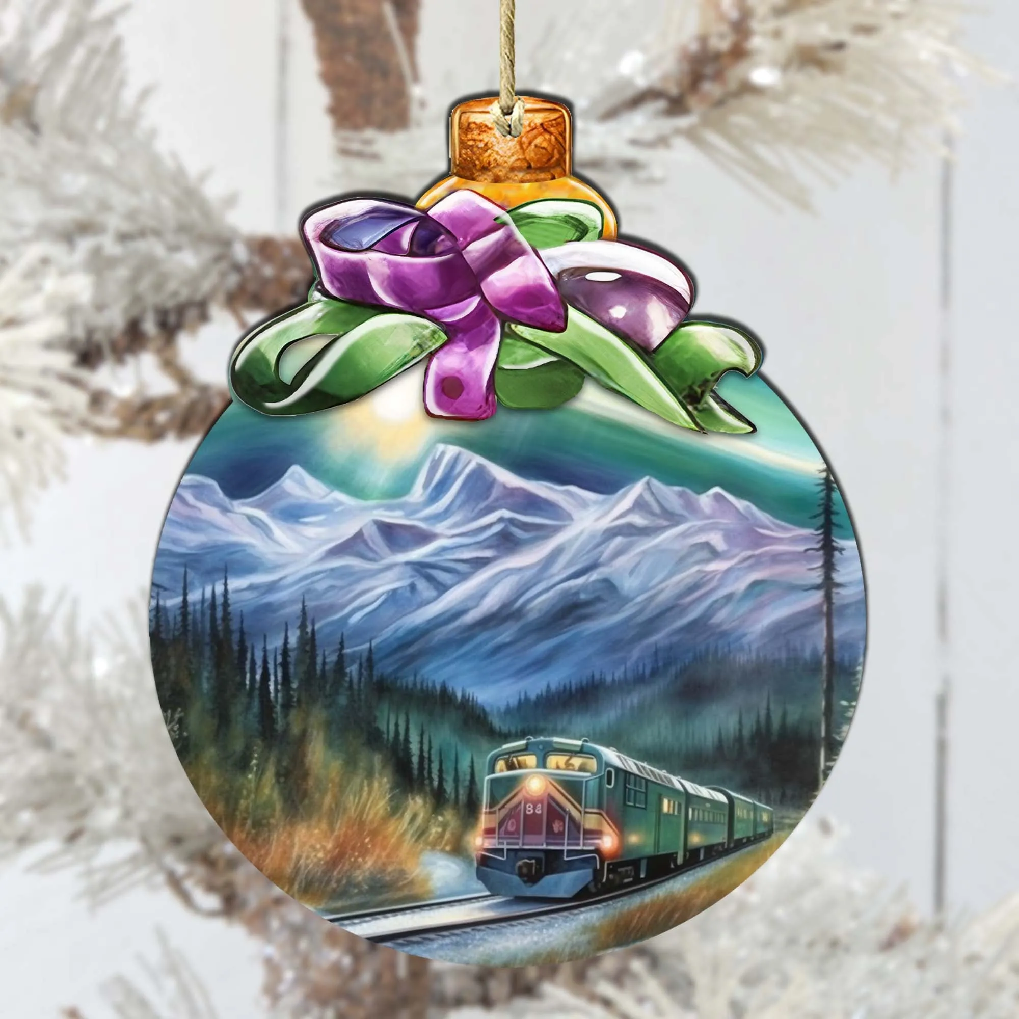 Aurora Borealis Railway Wooden Ornaments by G.Debrekht - Wildlife Holiday Décor - 870017