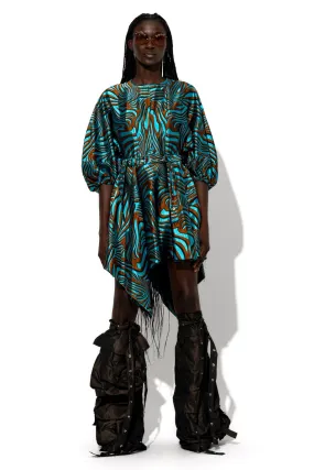 BLUE ZEBRA BROCADE BALLOON SLEEVE DRESS