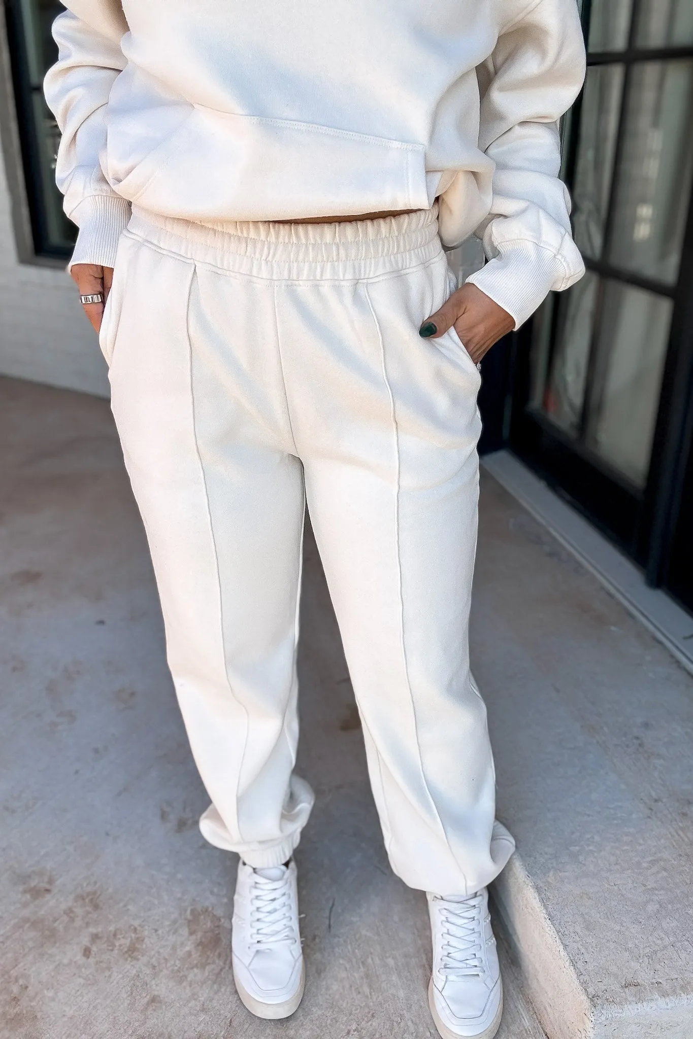 Cute Take Cream High Waisted Pintuck Sweatpants