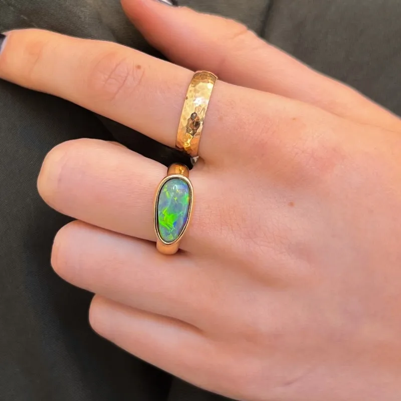 Ellipse Chunky Asymmetric Ring, Black Opal, 9kt Yellow Gold