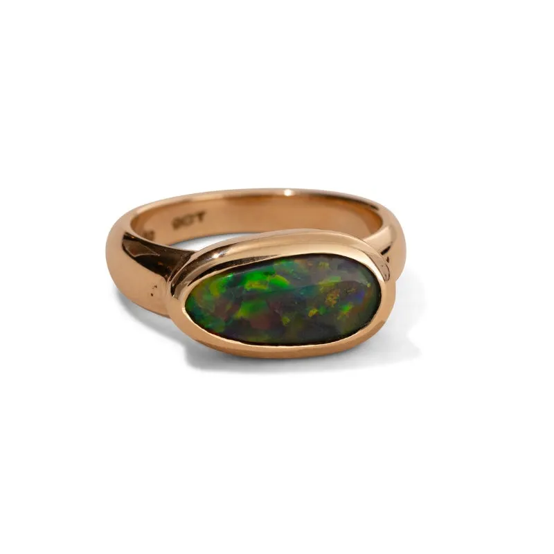 Ellipse Chunky Asymmetric Ring, Black Opal, 9kt Yellow Gold