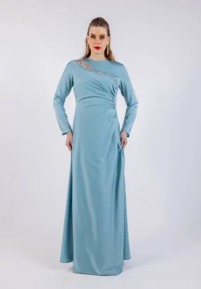 Embellished Asymmetric Solid Maxi Dress