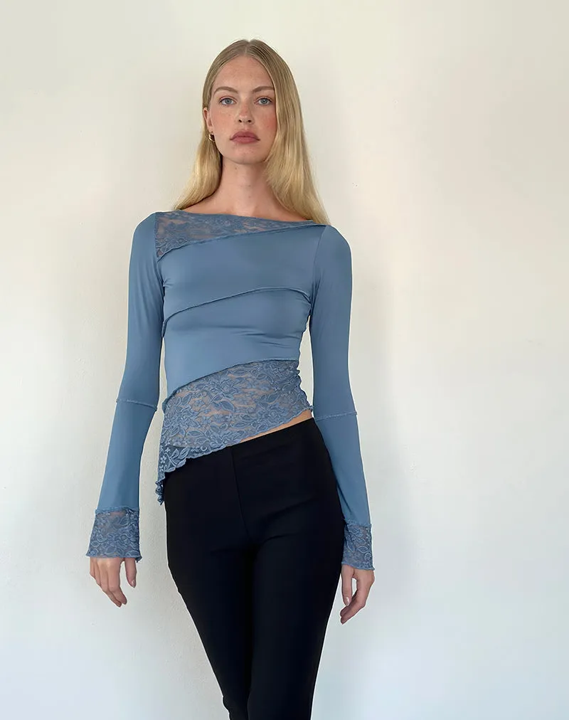 Lucca Long Sleeve Top In Lace Steel Blue