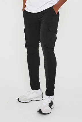 Milton Tapered Cargo Cotton Pants - Black