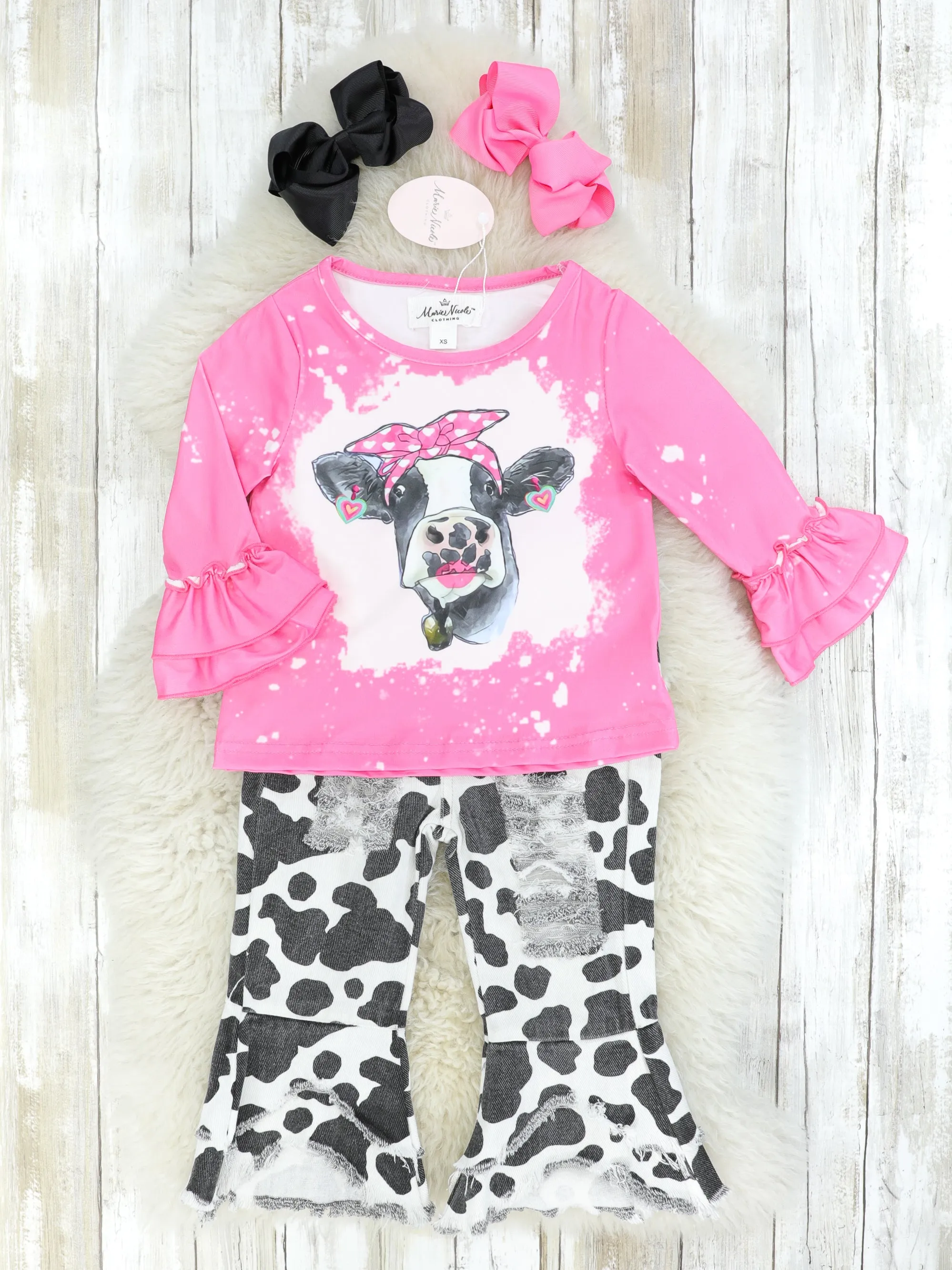 Pink Bleached Cow Top & Distressed Pants Outfit