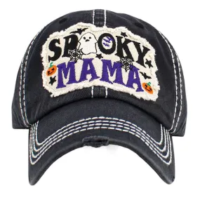 SPOOKY MAMA Halloween Message Patch Accented Vintage Baseball Cap