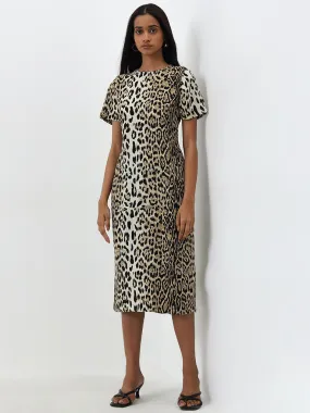 Wardrobe Beige Animal Printed A-Line Dress