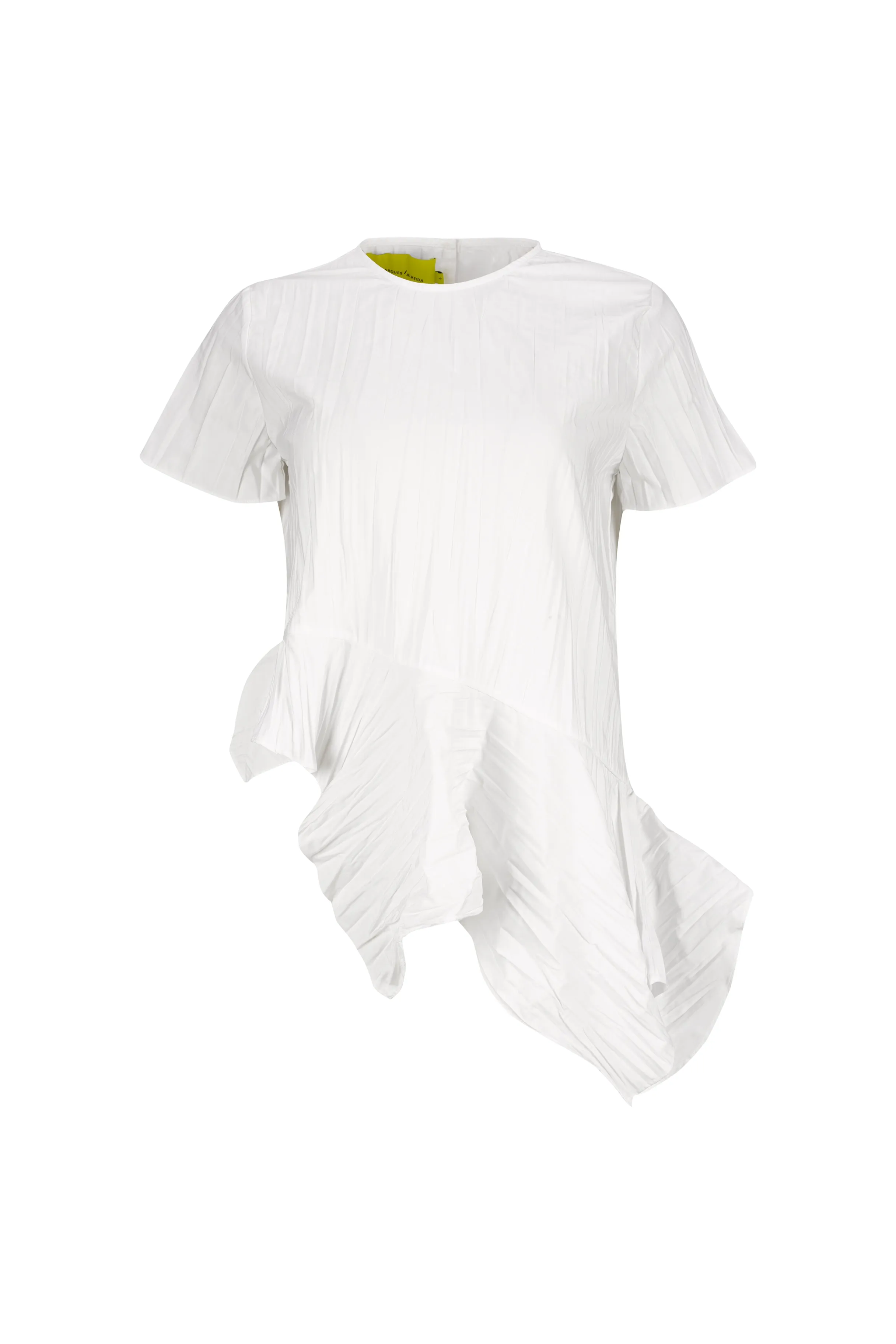 WHITE CAP SLEEVE PLISSE T-SHIRT