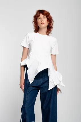 WHITE CAP SLEEVE PLISSE T-SHIRT