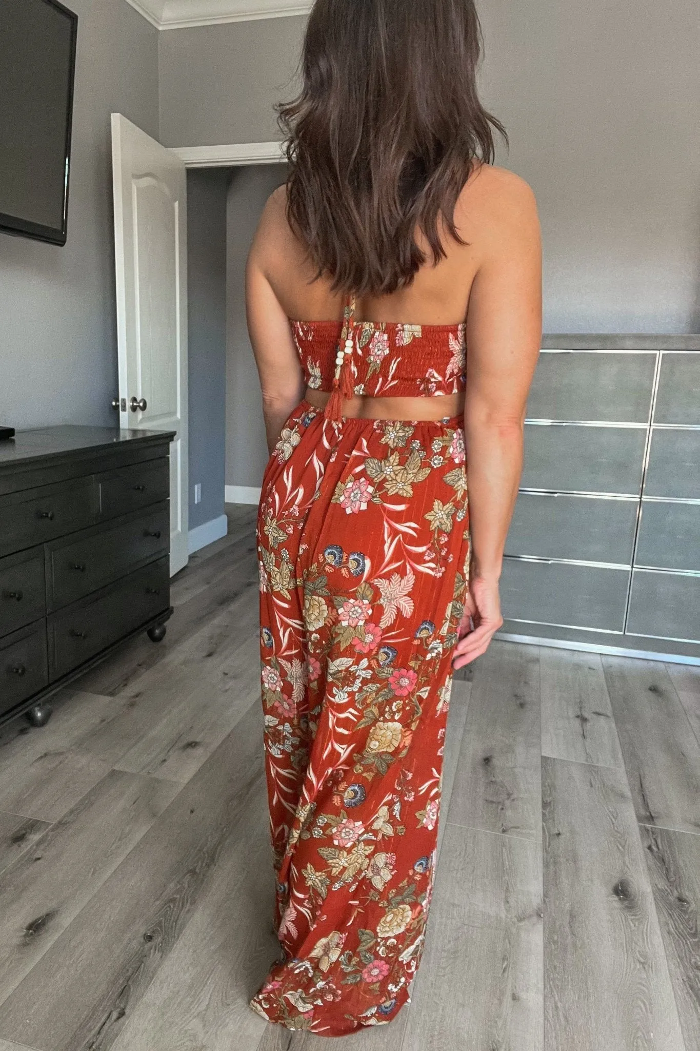 Women's Bohemian Cut Out Jumpsuit | Crimson Floral